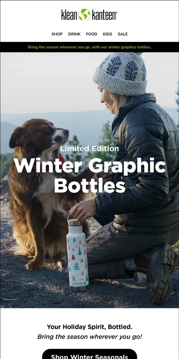 Email from Klean Kanteen. Winter Graphics Collection