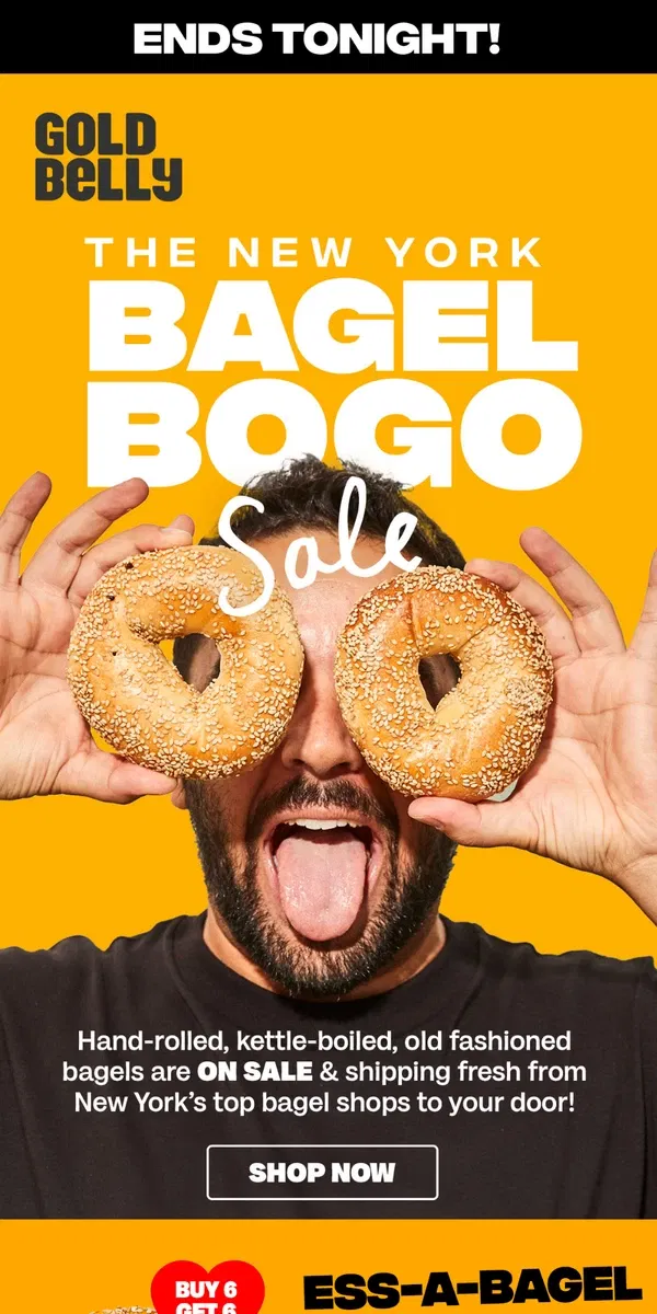 Email from Goldbelly. ENDS TONIGHT! NYC Bagels On Sale 🥯