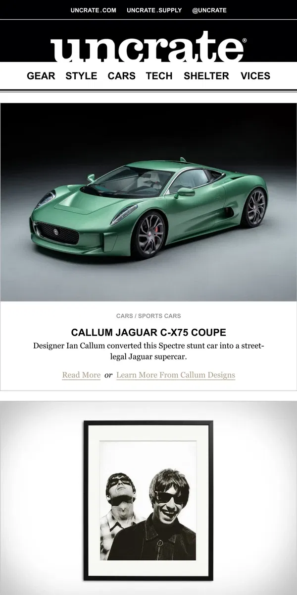 Email from Uncrate. Callum Jaguar C-X75 Coupe & more