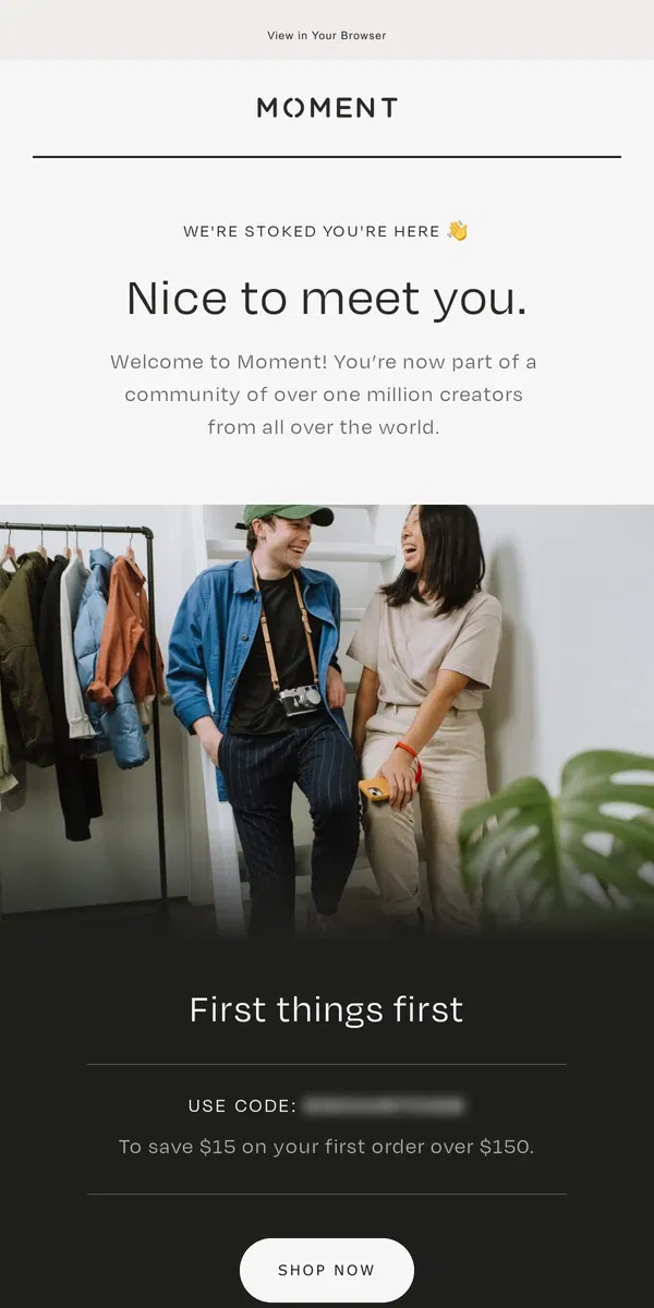 Email from Moment. Welcome to Moment 📸