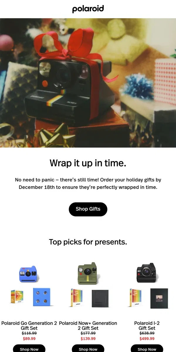 Email from Polaroid. Skip the holiday rush—shop Polaroid gifts now! 🎁