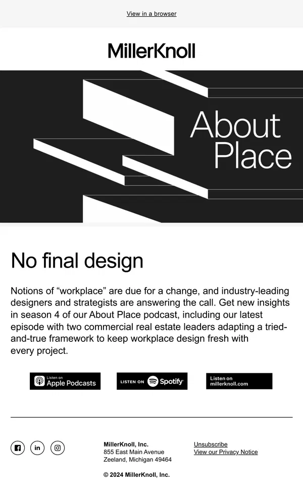 Email from Herman Miller. Industry leaders talk workplace design