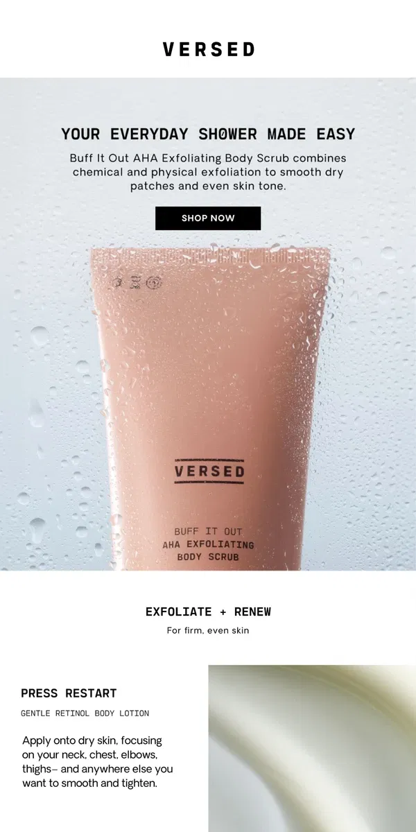 Email from Versed Skin. Cold Weather Dryness? Buff It Out.