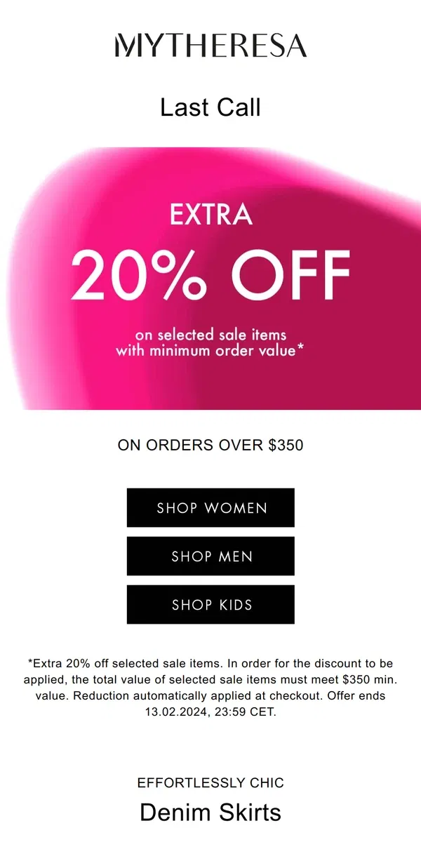 Email from Mytheresa. Last Call: Take an extra 20% off selected sale items