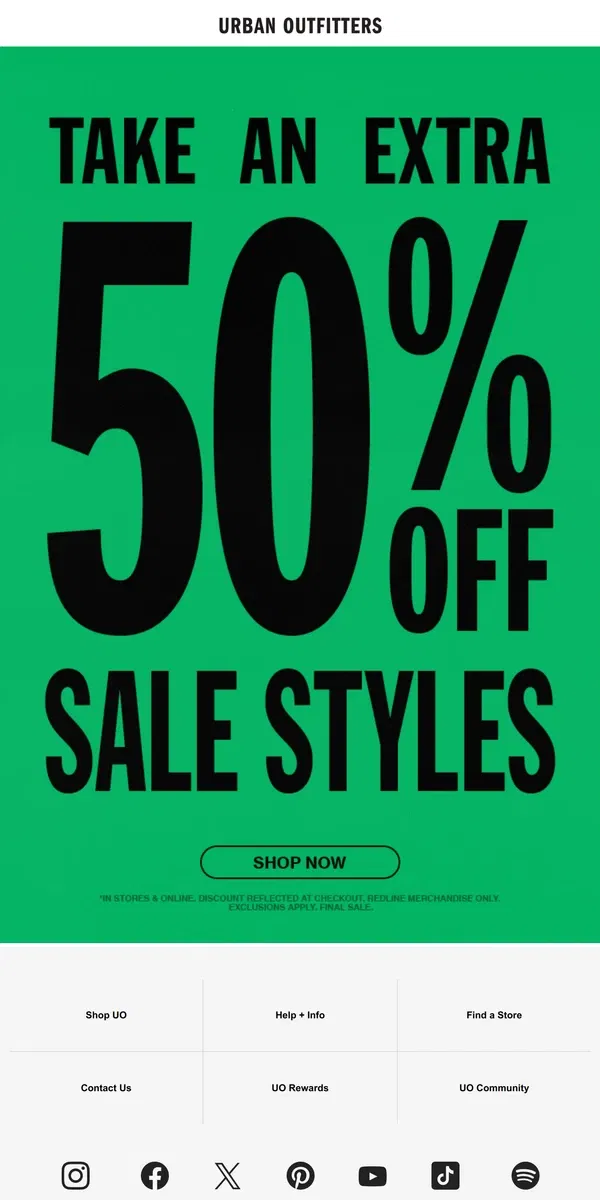 Email from Urban Outfitters. ✨ Extra 50% OFF Sale Styles ✨