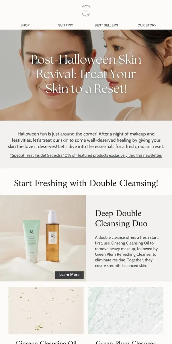 Email from Beauty of Joseon. Post-Halloween Skin Revival 🎃✨ Treat Your Skin to a Reset!