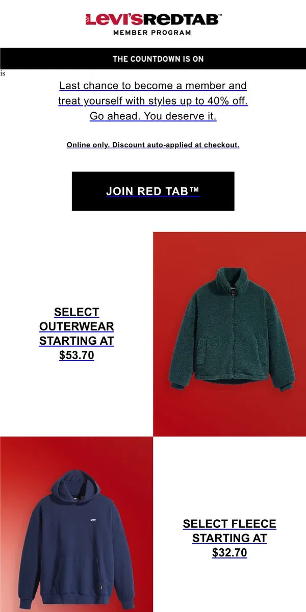 Email from Levi's. Jeans from $41.70: Last Call