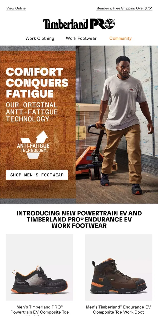 Email from Timberland. Comfort footwear to conquer the toughest workdays.