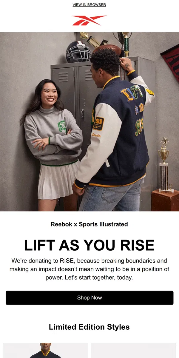 Email from Reebok. Reebok x Sports Illustrated