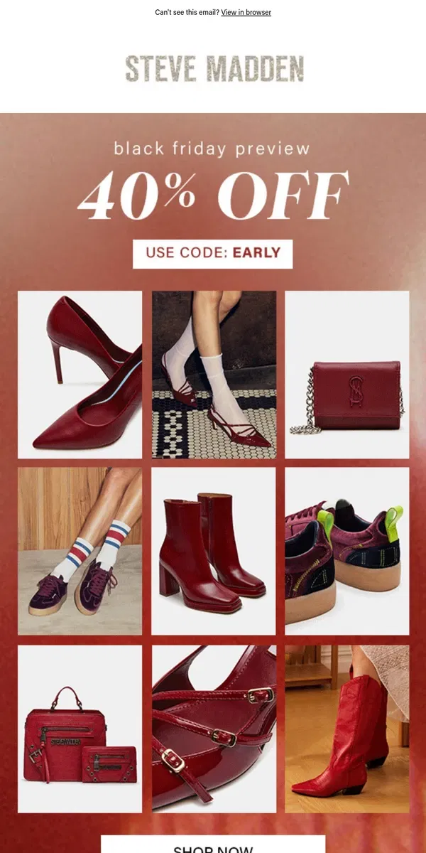 Email from Steve Madden. Your Holiday Color Palette