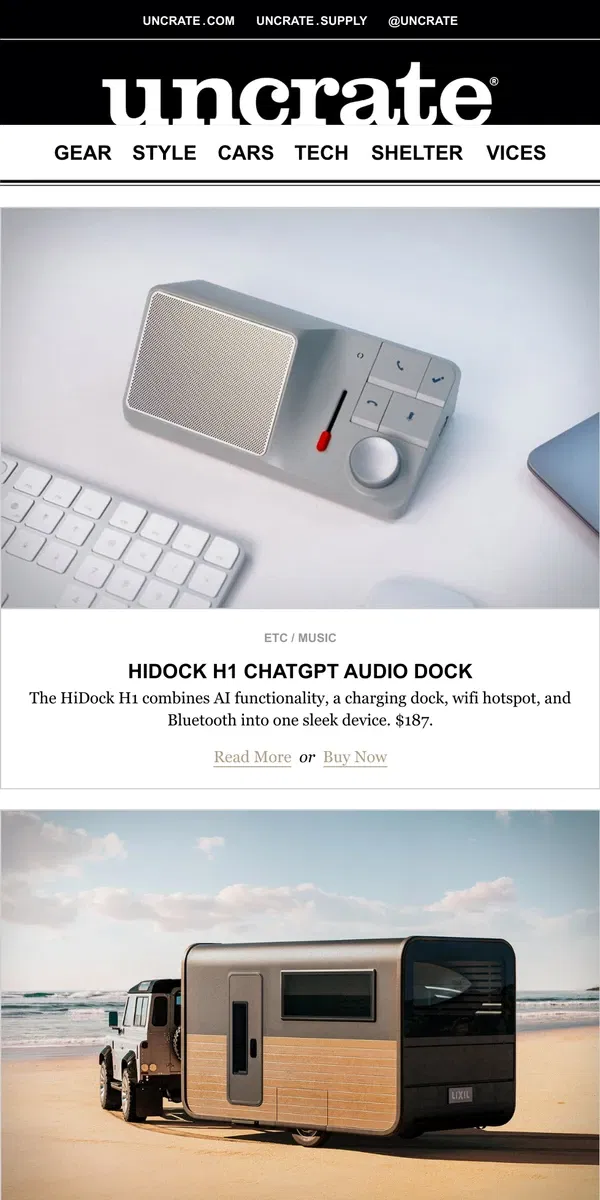 Email from Uncrate. HiDock H1 ChatGPT Audio Dock & more