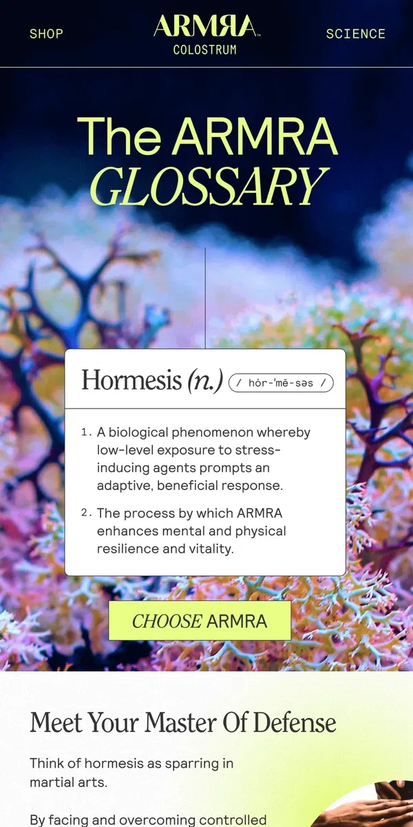 Email from ARMRA Colostrum. ARMRA GLOSSARY: Hormesis