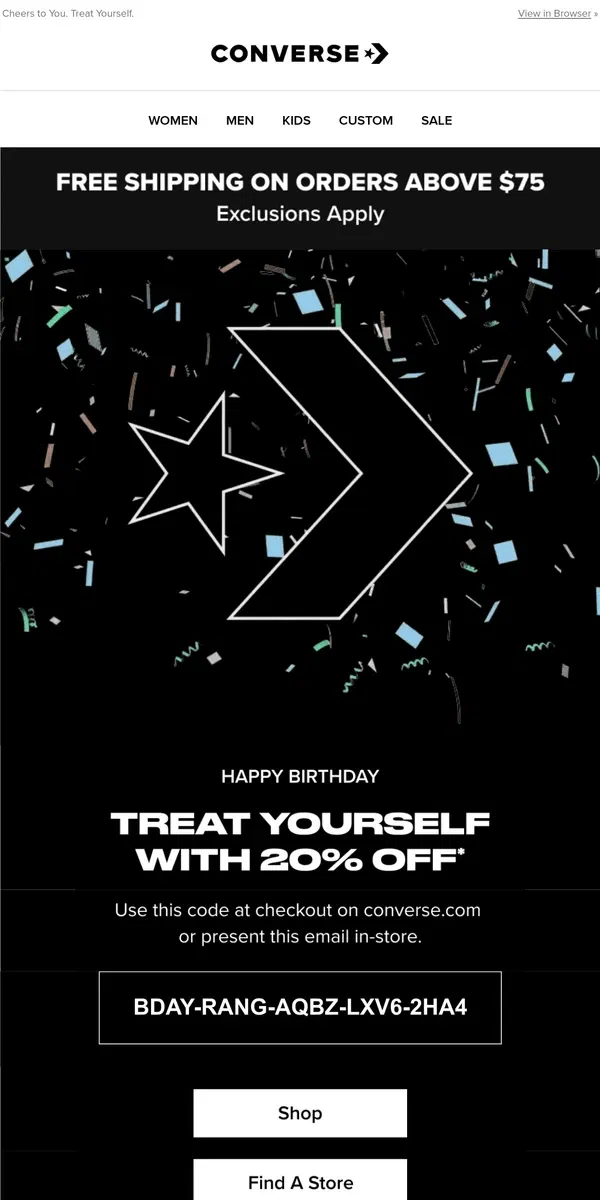 Email from Converse. We ❤ birthdays! Celebrate with 20% Off