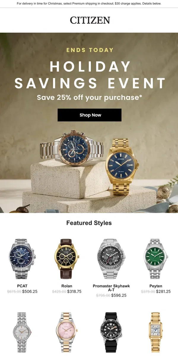 Email from Citizen Watch. Last Call! Save 25% off