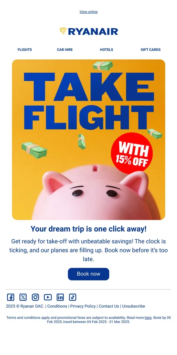 Email from Ryanair. Deals this good won't last! ⏳🔥