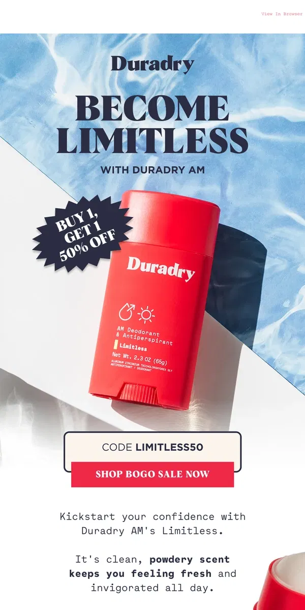 Email from Duradry. Stay dry & save big with our BOGO sale