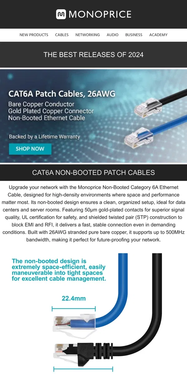 Email from Monoprice. 🌐 Best of Networking 2024: Cat6A Non-Booted Cables & Cat8 Double Shielded Cables