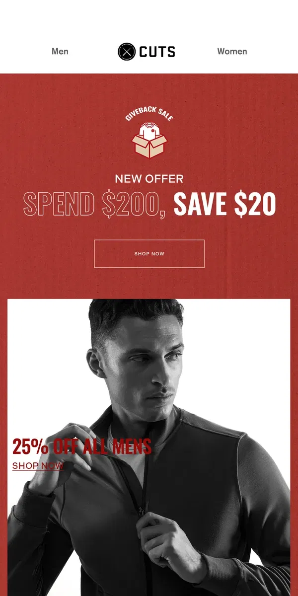 Email from Cuts. NEW OFFER: Spend $200, Save $20