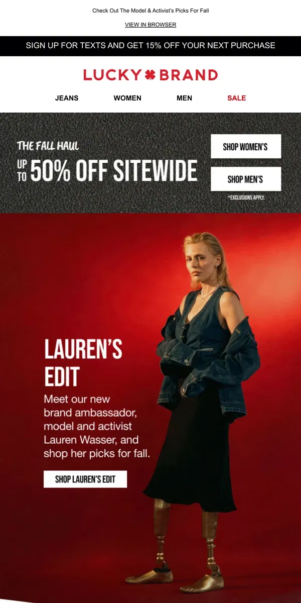 Email from Lucky Brand. Shop Lauren Wasser’s Edit + Up To 50% Off