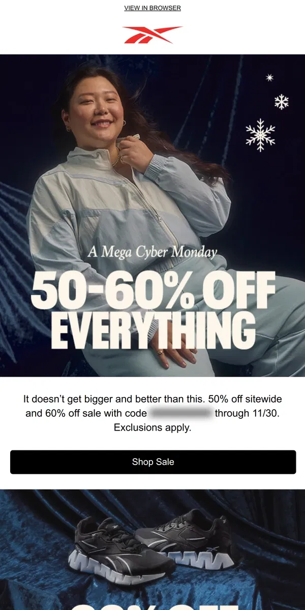 Email from Reebok. 🚨 Cyber Monday deals starting at $34.97