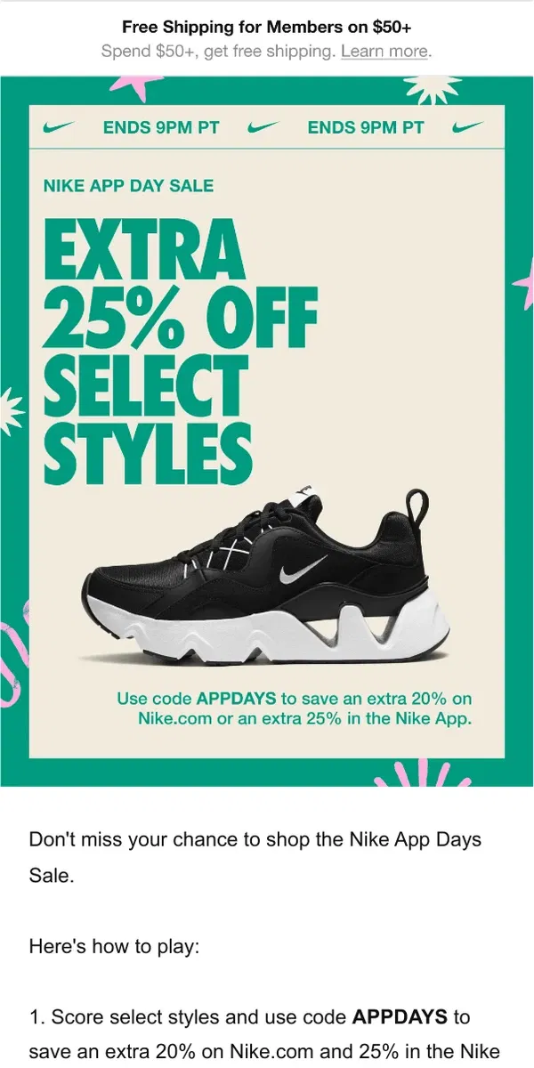 Email from Nike. Last chance to save an extra 25% 🕘