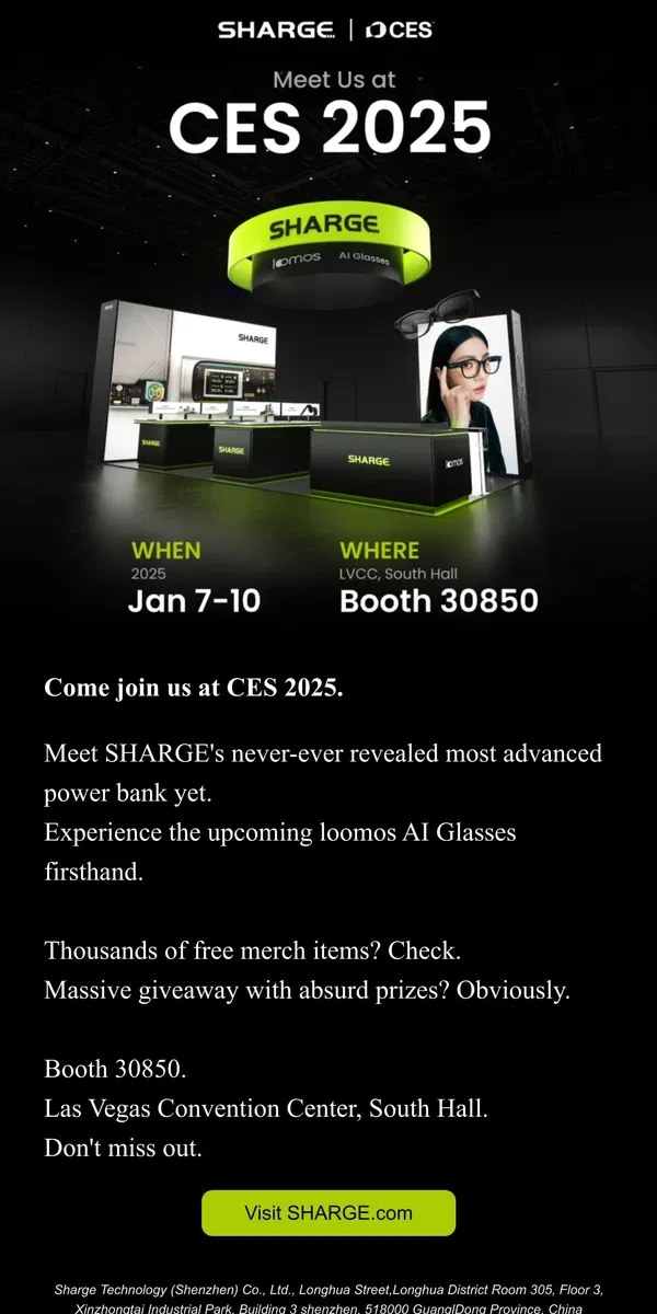 Email from SHARGE. Come & Meet Our Exciting New Products at CES 2025!