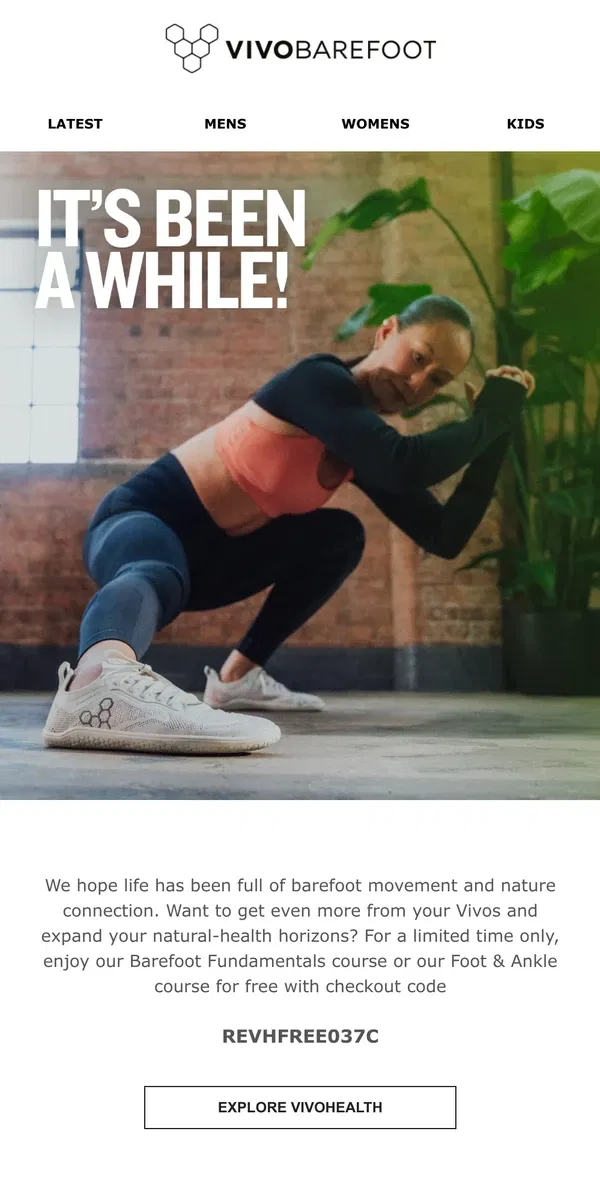 Email from Vivobarefoot. A free Vivohealth course on us