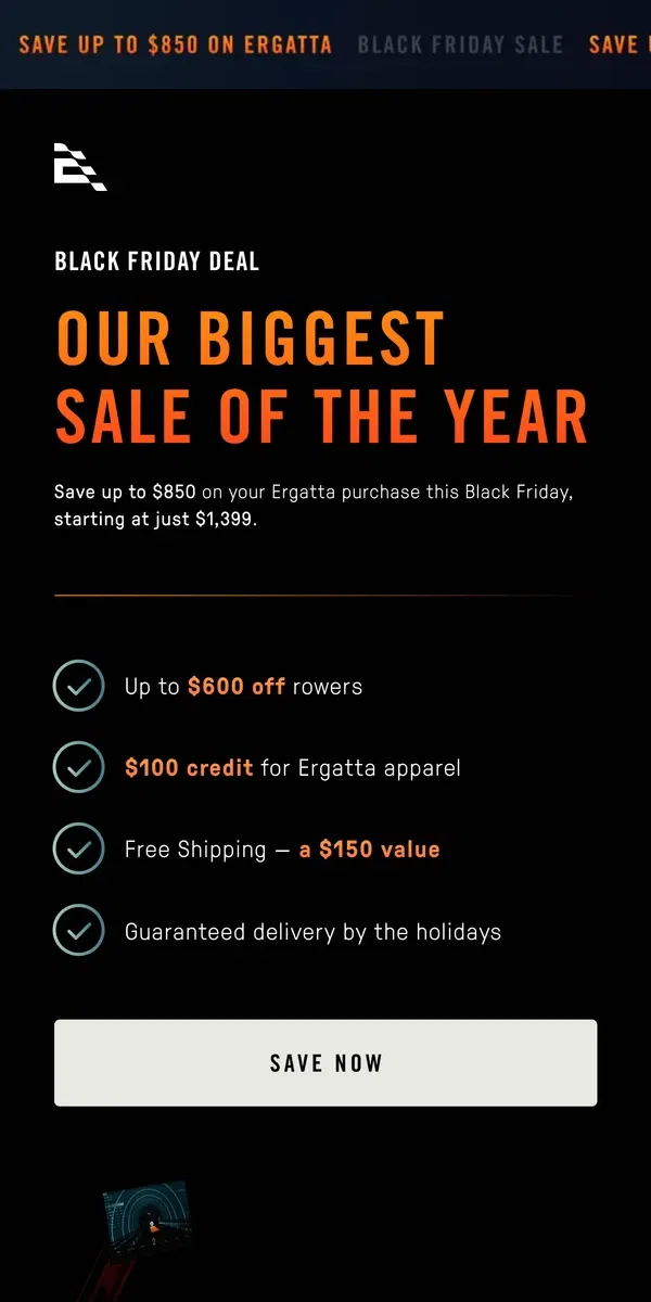 Email from Ergatta. OUR BIGGEST SALE OF THE YEAR