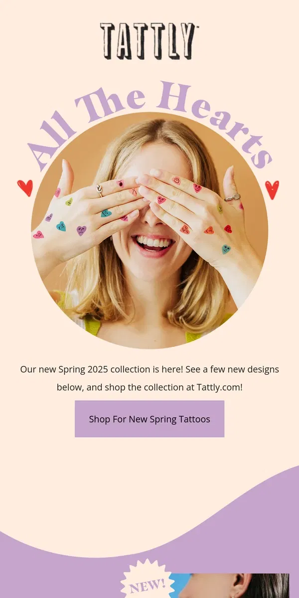 Email from Tattly. New Heart Tattoos 😍