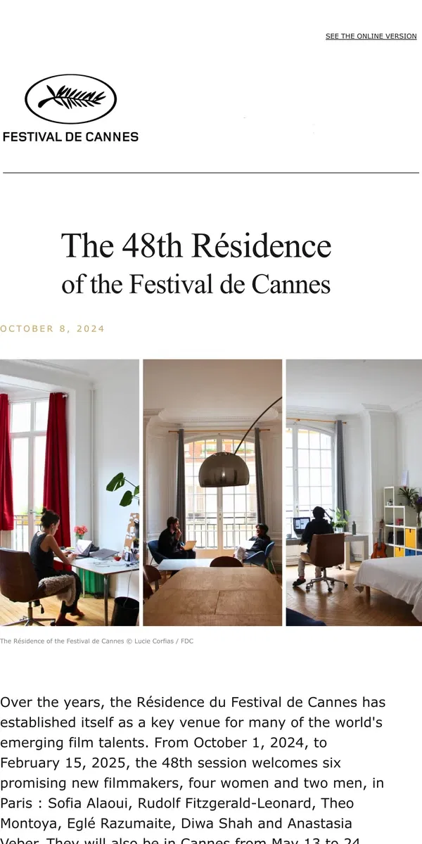 Email from Festival de Cannes. The 48th Résidence  of the Festival de Cannes