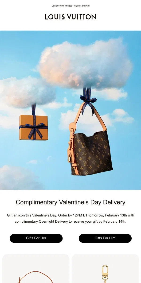 Email from Louis Vuitton. Ends Tomorrow: Overnight Delivery For Valentine’s Day