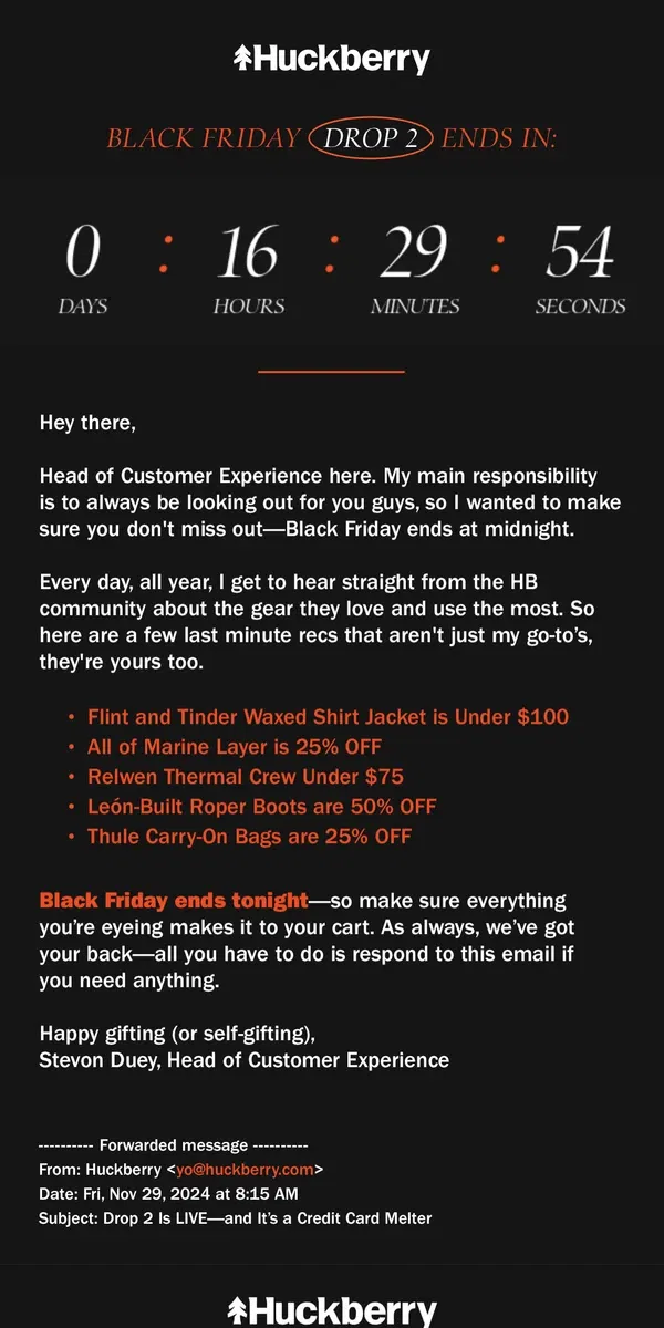 Email from Huckberry. FWD: It’s a Credit Card Melter