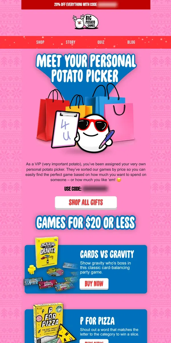 Email from Big Potato Games. That’s nice, games sorted by price