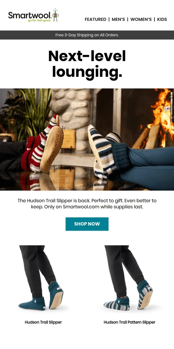 Email from Smartwool. Welcome to Slipper Season.