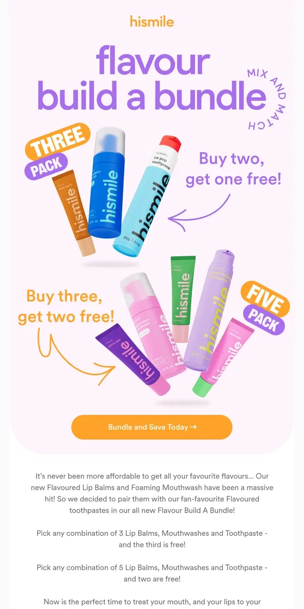 Email from Hismile. Collect and save on Lip Balms