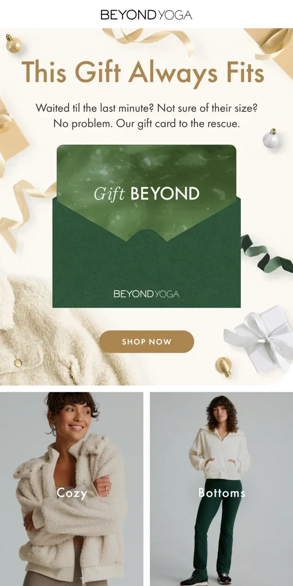 Email from Beyond Yoga. THE Last Minute Gift Idea 🎁