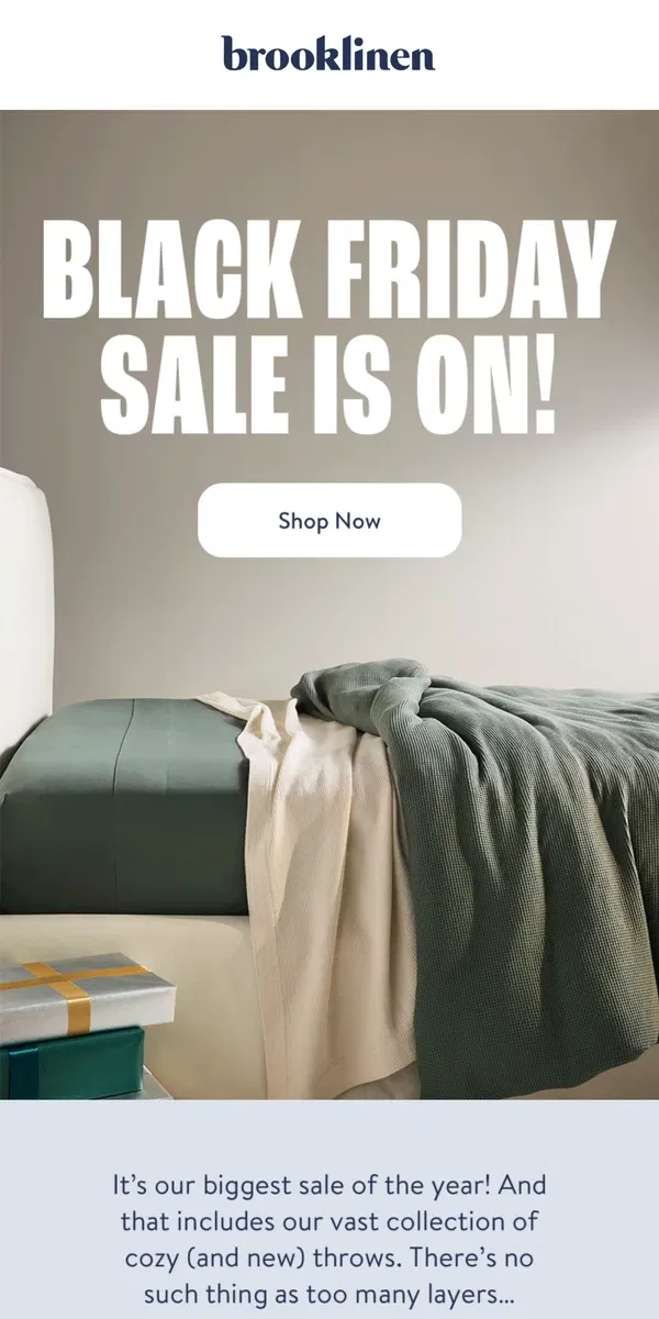 Email from Brooklinen. Get in on Black Friday Deals!!