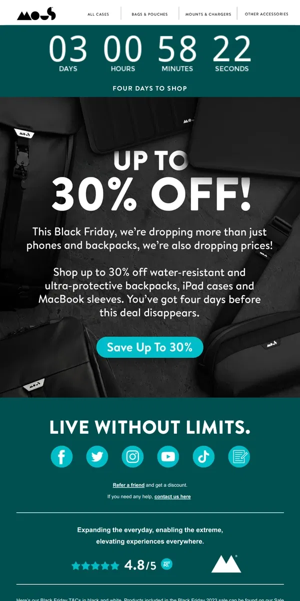 Email from Mous. Up to 30% off backpacks and more!