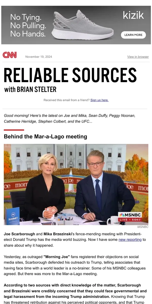 Email from CNN. Joe and Mika's concern; debate inside MSNBC; Trump's free press talk; today's new releases