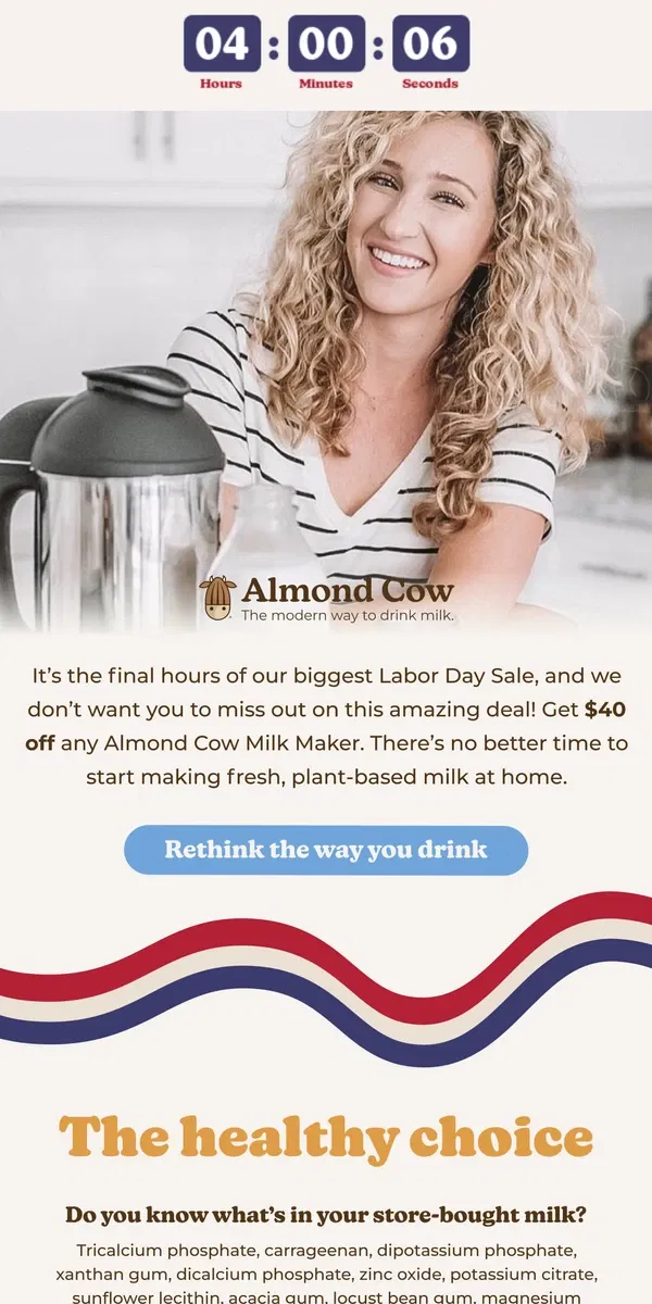 Email from Almond Cow. 🕒 The Clock’s Ticking! Snag $40 Off Before It’s Too Late!