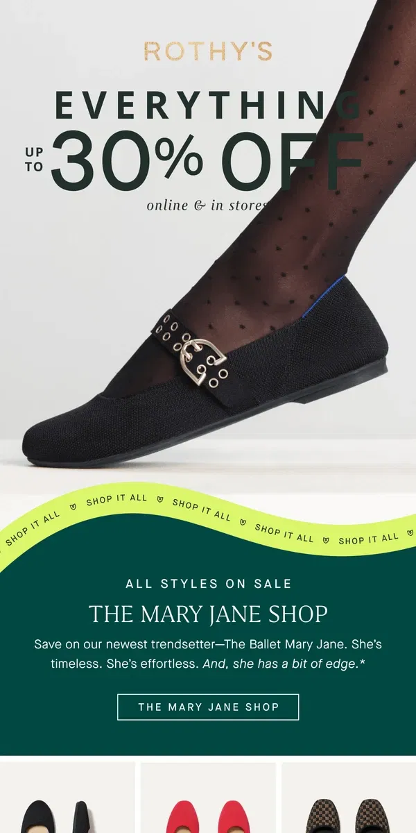 Email from Rothy's. Just in AND on sale: The Ballet MJ 🩰.