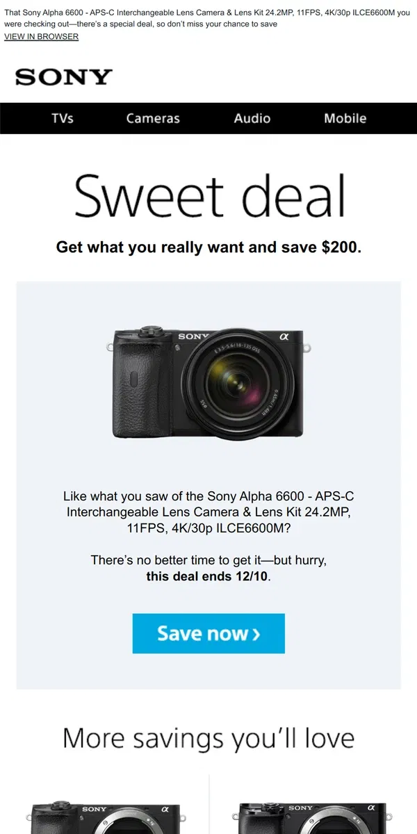 Email from Sony. You Saw It, You Loved It, Now Get It | Plus, Save $200