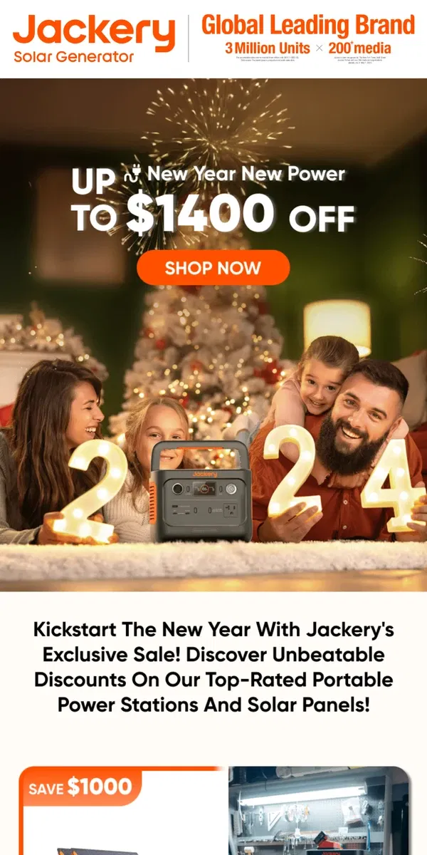 Email from Jackery. 🎆Embrace 2024 with Massive Savings - up to $1,400 off!🌟