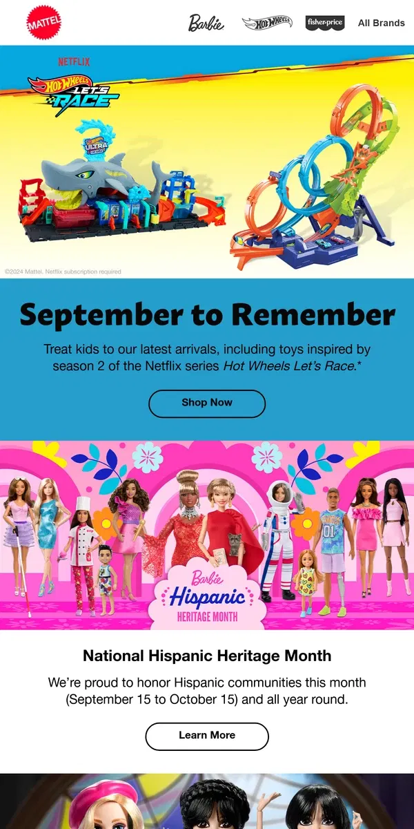 Email from Mattel Store. Latest Arrivals for September!