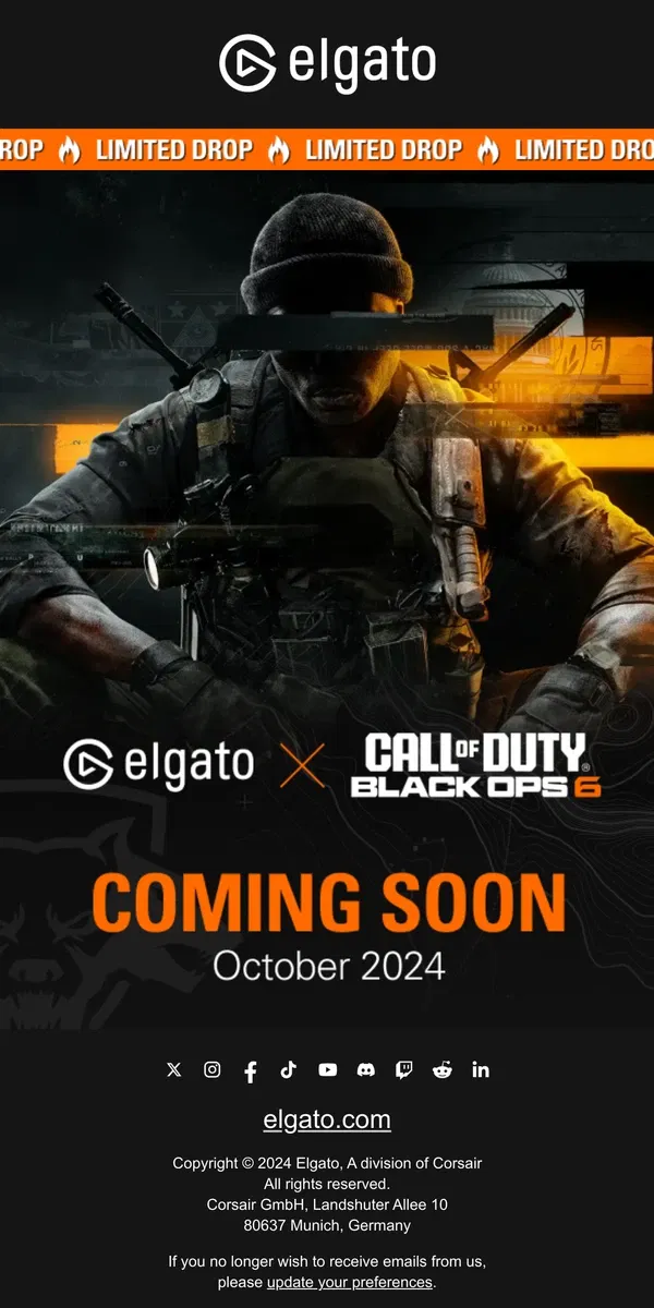 Email from Elgato. Limited-edition Black Ops gear