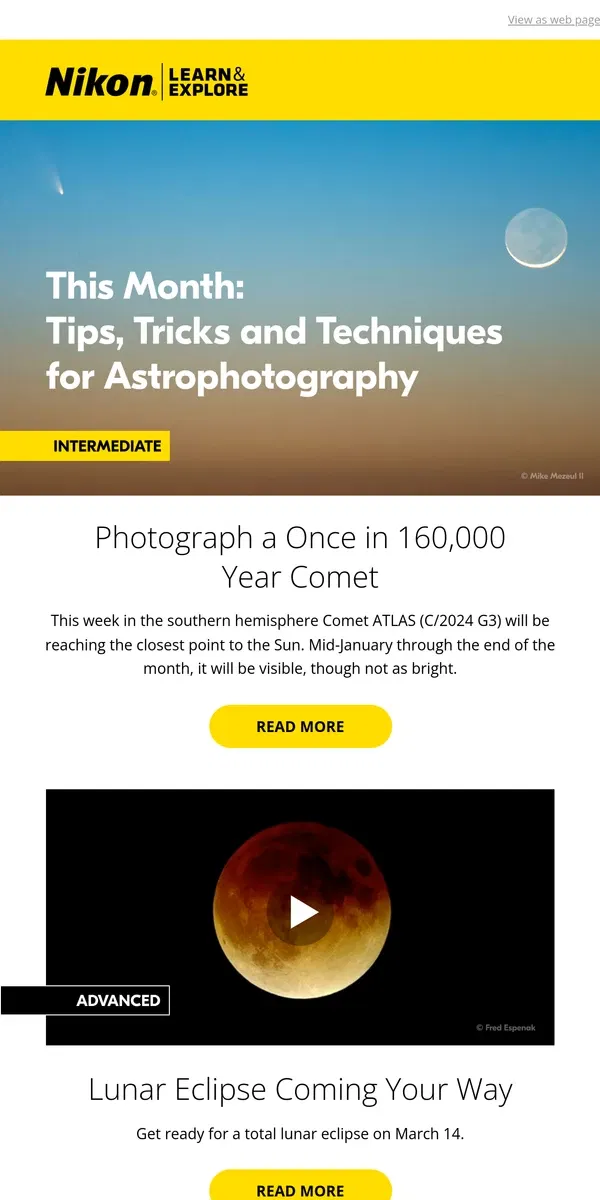 Email from Nikon. Tips, Tricks and Techniques for Astrophotography