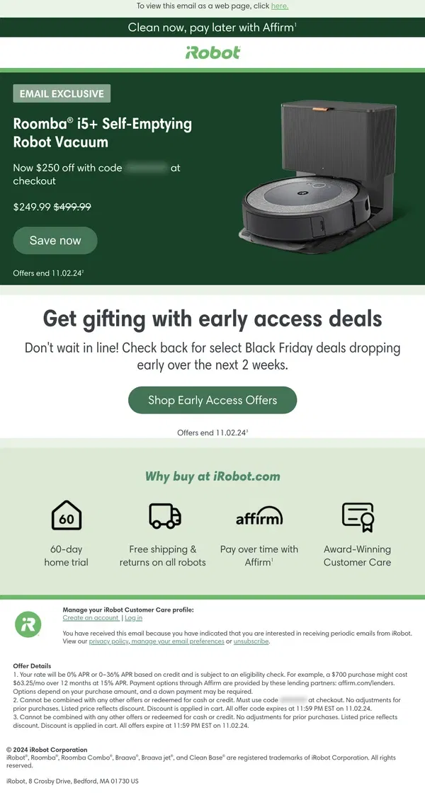 Email from iRobot. Just for you: Early Black Friday Deals are here!