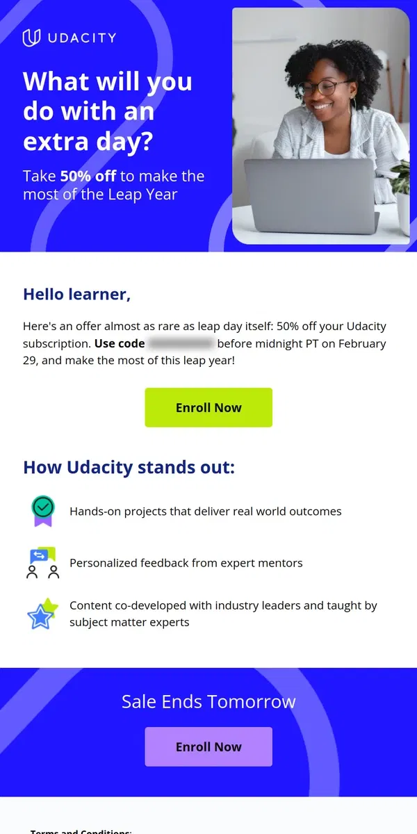 Email from Udacity. 50% off for 24 hours