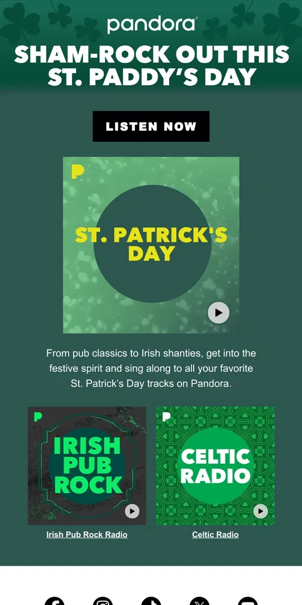 Email from Pandora. A St. Patty’s Day Celebration 🍀