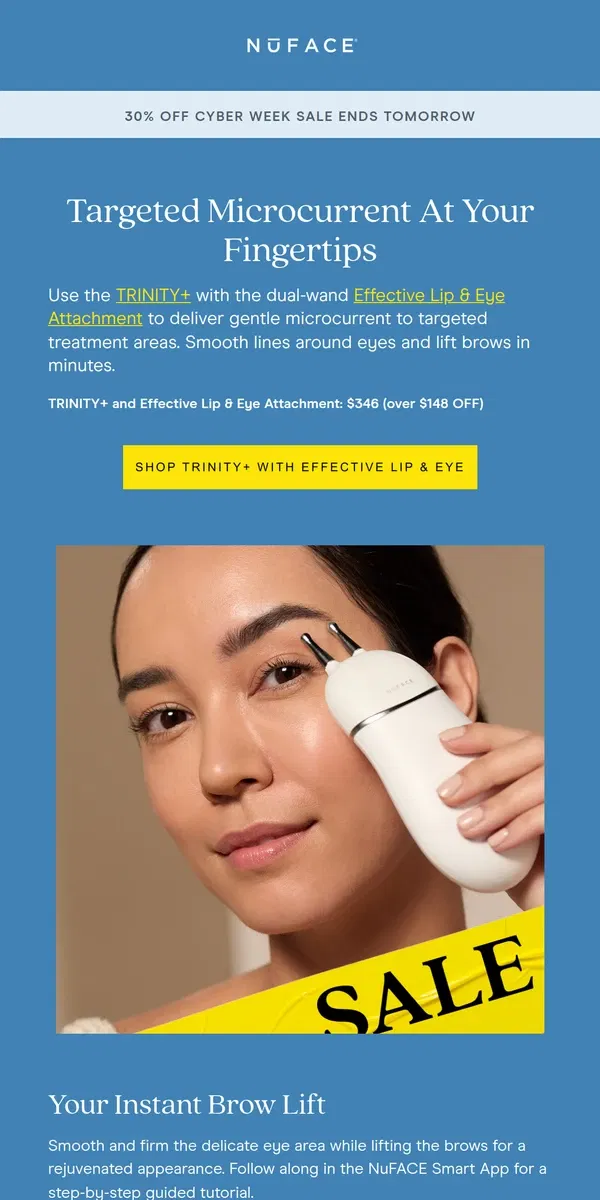 Email from NuFACE. Lift Brows in MINUTES with the High Brow Routine